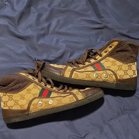Gucci Brown and Tan Monogram High-Tops - Picture 1 of 6